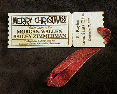 Wooden concert ticket ornament